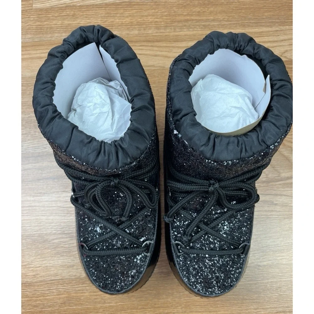 Olivia Miller Eclipse Moon Boots Black Glitter Puffy Winter Boots Size L (11-12)